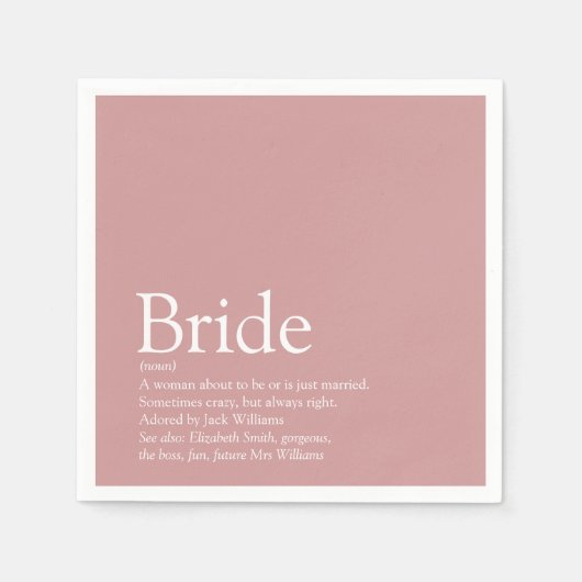 Bride Definition, Vrijgezellenfeest Fun Girly Pink Servet (Voorkant)