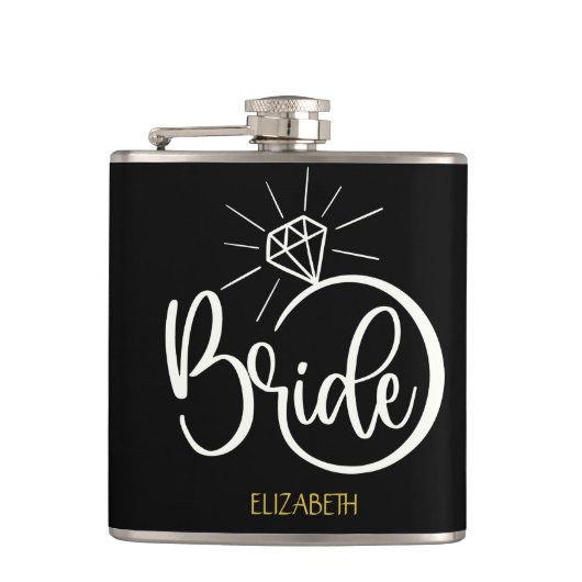 Bride Diamond Ring Black en Gold Wedding Flask Heupfles (Voorkant)