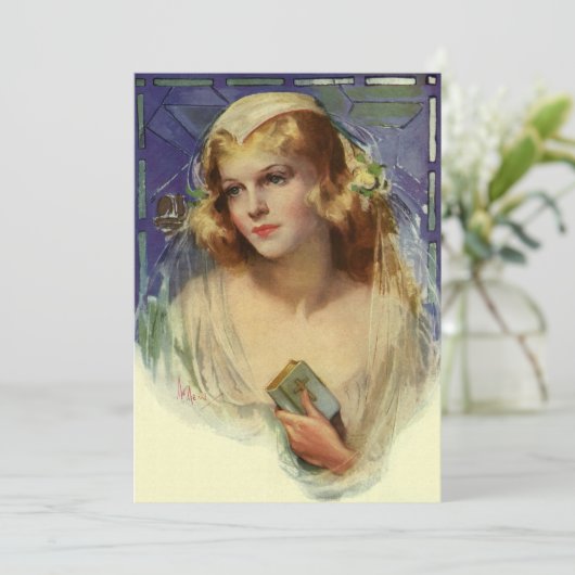  bride die een Bijbel houdt, partij bij de Vrijgez Kaart (Staand voorkant)