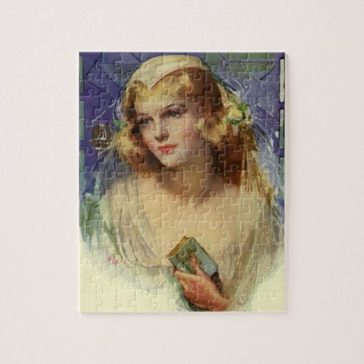  bride die een bijbel, religieuze bruiloft houdt legpuzzel (Verticaal)