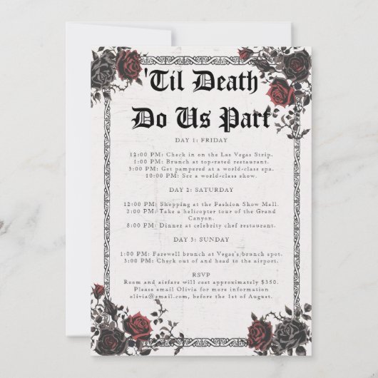Bride Die Gothic Bloemen Bachelorette Party Route Kaart (Achterkant)