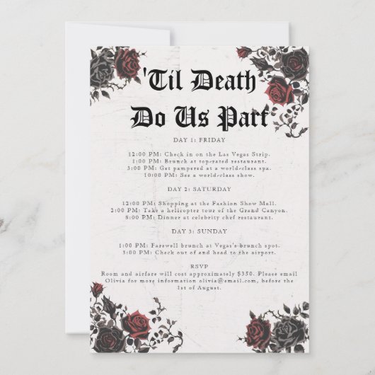 Bride Die Gothic Skull Bachelorette Party Route Kaart (Achterkant)