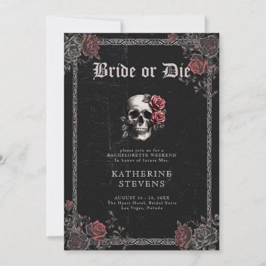 Bride Die Gothic Zwart Bachelorette Party Routebes Kaart (Voorkant)