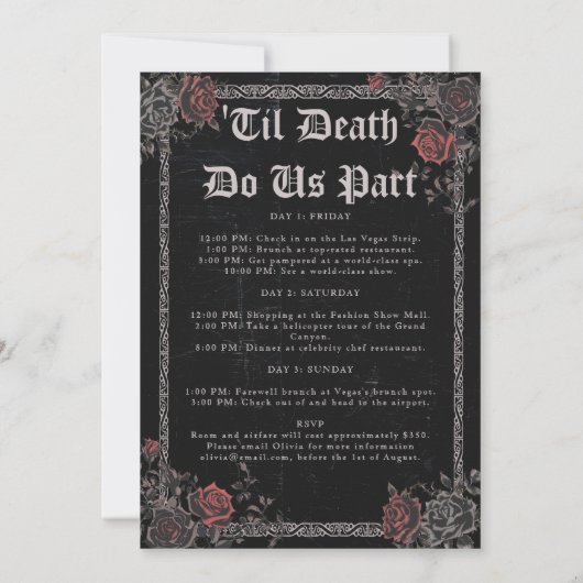 Bride Die Gothic Zwart Bachelorette Party Routebes Kaart (Achterkant)
