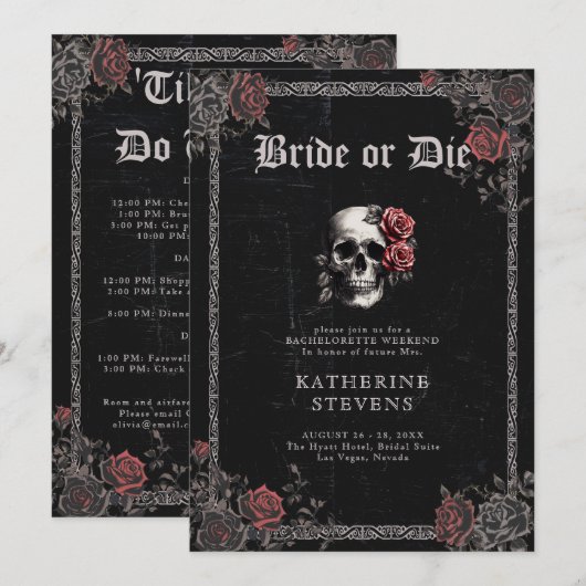Bride Die Gothic Zwart Bachelorette Party Routebes Kaart (Voorkant / Achterkant)