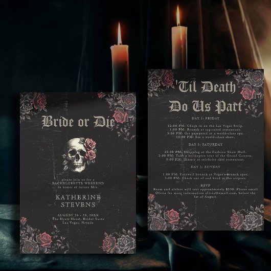 Bride Die Skull Rozen Bachelorette Party Routebesc Kaart