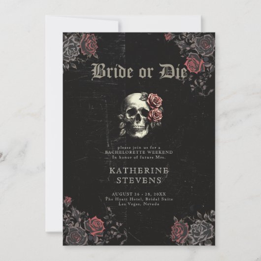 Bride Die Skull Rozen Bachelorette Party Routebesc Kaart (Voorkant)