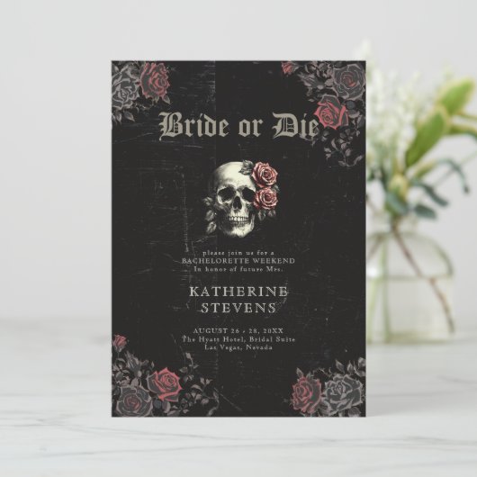 Bride Die Skull Rozen Bachelorette Party Routebesc Kaart (Staand voorkant)