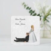 Bride Dragging The Groom Wedding Humor Kaart (Staand voorkant)