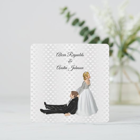 Bride Dragging The Groom Wedding Humor Kaart (Staand voorkant)