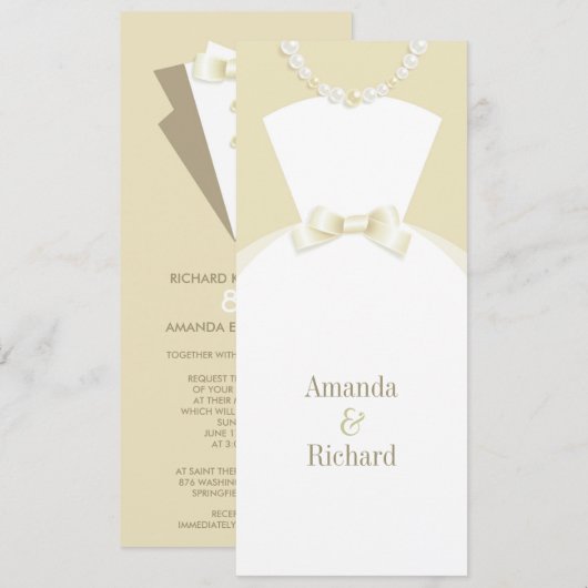 Bride Dress en Groom Tuxedo Wedding Invitation Kaart (Voorkant / Achterkant)