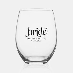 Bride Elegant Zwart Retro Typografie Wijnglas Zonder Voet