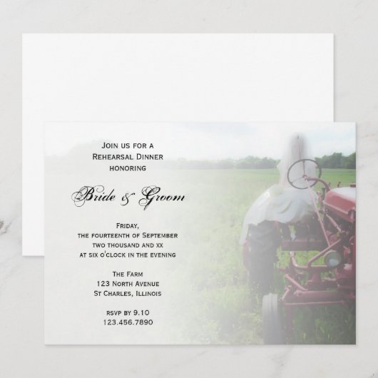 Bride en Boerderij Tractor Country Rehearsal Dinne Kaart (Voorkant / Achterkant)