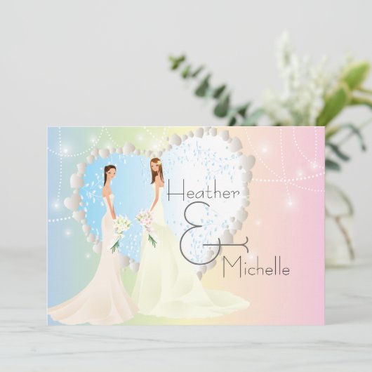 Bride en Bride Lesbian Wedding Invitation Kaart (Staand voorkant)