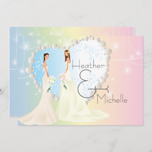 Bride en Bride Lesbian Wedding Invitation Kaart (Voorkant / Achterkant)