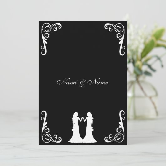 Bride en Bride Lesbian Wedding Invite Kaart (Staand voorkant)