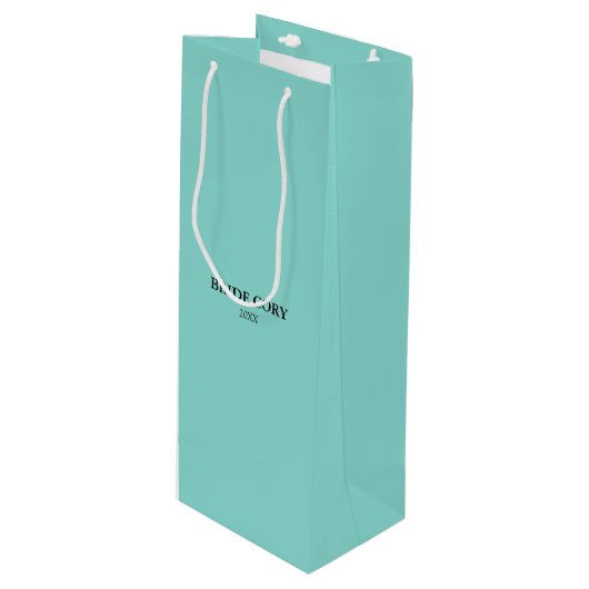 BRIDE en Bridesmaids Blauwgroen Blauw Gepersonalis Wijn Cadeautas (Voorkant Gekanteld)