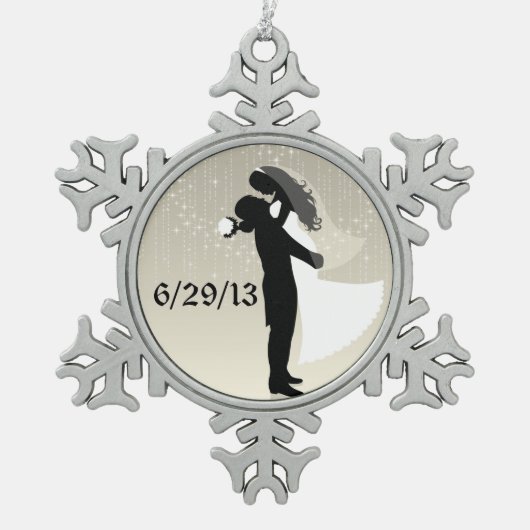 Bride- en bruidsdatum tin sneeuwvlok ornament (Voorkant)
