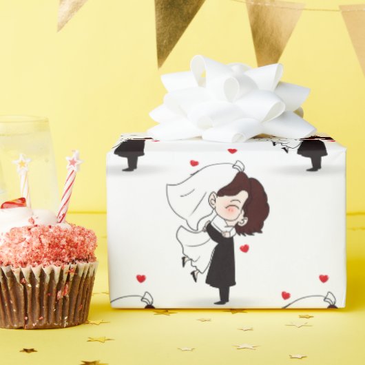 Bride en bruin met rood hart cadeaupapier (Verjaardagsfeest)