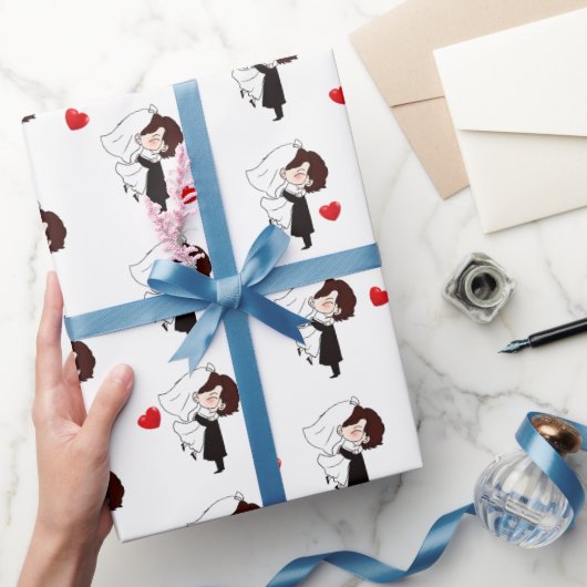 Bride en bruin met rood hart cadeaupapier (Geschenken)