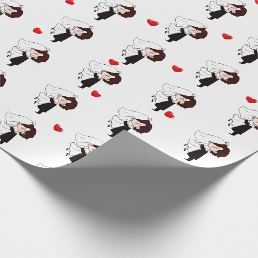 Bride en bruin met rood hart cadeaupapier (Hoek)