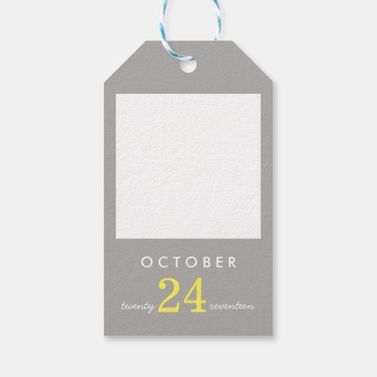 Bride- en bruinbruidingsdatum Gift Label Geel grij Cadeaulabel (Achterkant)