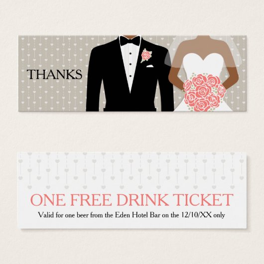 Bride- en bruinkoolbonenkaart voor gratis drink mini visitekaartjes (Voorkant /achterkant)