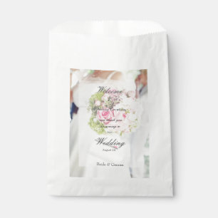 Bride en Flower Bouquet, editable bruiloft Bedankzakje
