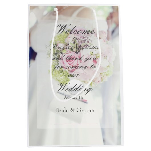 Bride en Flower Bouquet Wedding Medium Cadeauzakje (Voorkant)