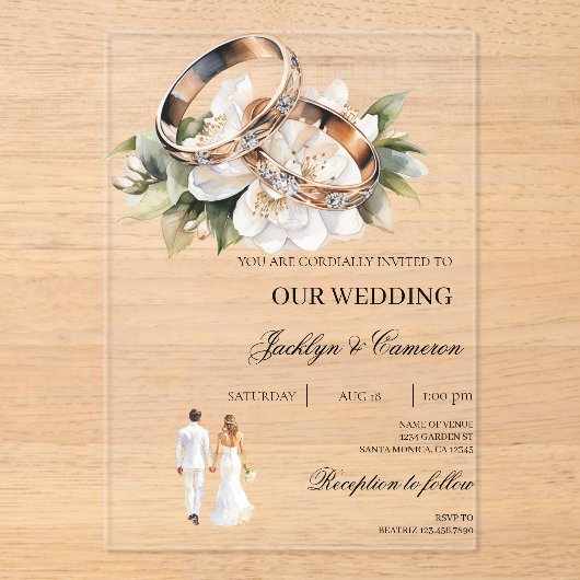 Bride en groom acryl uitnodigingen (Voorkant)