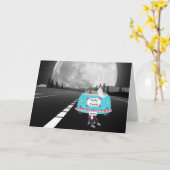 Bride en Groom-auto met volle maan-Kaart Kaart (Gele Bloem)