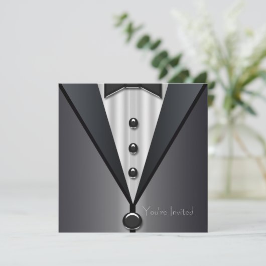 Bride en Groom Black Stropdas Party Kaart (Staand voorkant)