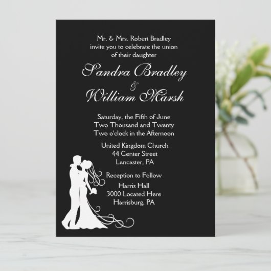 Bride en Groom Black White Wedding Kaart (Staand voorkant)