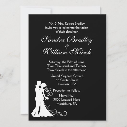 Bride en Groom Black White Wedding Kaart (Voorkant)