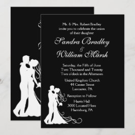 Bride en Groom Black White Wedding Kaart