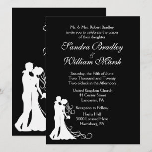 Bride en Groom Black White Wedding Kaart