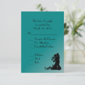 Bride en Groom Blauwgroen Blue Wedding RSVP Kaartje (Staand voorkant)
