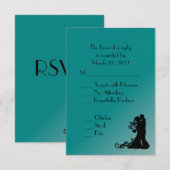 Bride en Groom Blauwgroen Blue Wedding RSVP Kaartje (Voorkant / Achterkant)