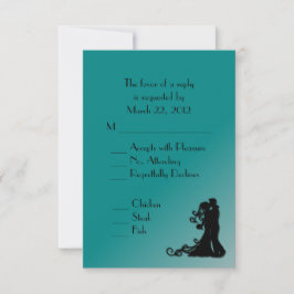 Bride en Groom Blauwgroen Blue Wedding RSVP Kaartje