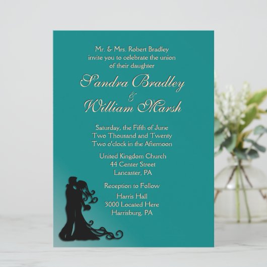 Bride en Groom Blauwgroen Kaart (Staand voorkant)