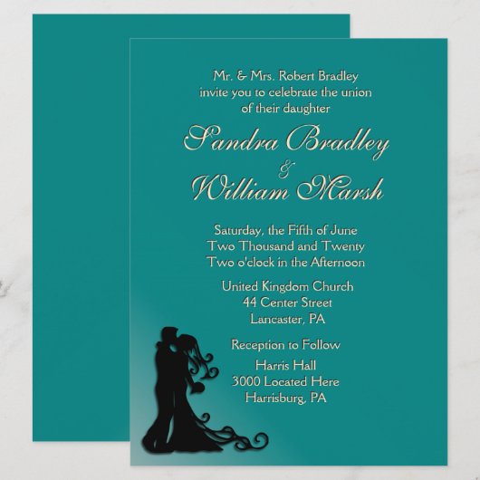 Bride en Groom Blauwgroen Kaart (Voorkant / Achterkant)