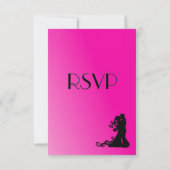 Bride en Groom Blue Wedding Fuchsia RSVP (Achterkant)