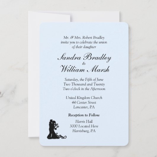 Bride en Groom Blue Wedding Invitation Kaart (Voorkant)