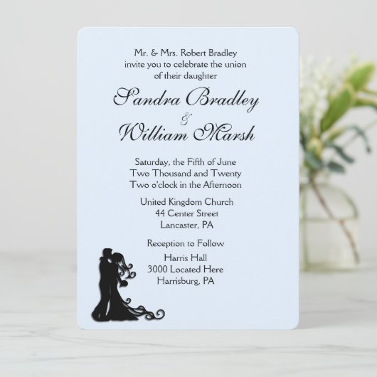 Bride en Groom Blue Wedding Invitation Kaart (Staand voorkant)