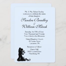 Bride en Groom Blue Wedding Invitation Kaart