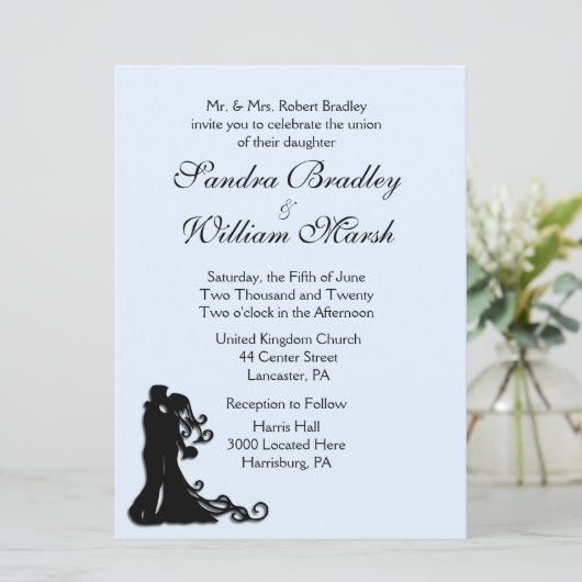 Bride en Groom Blue Wedding Invitation Kaart (Staand voorkant)