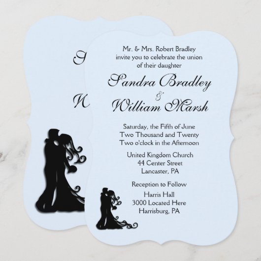 Bride en Groom Blue Wedding Invitation Kaart (Voorkant / Achterkant)