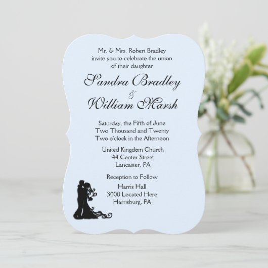 Bride en Groom Blue Wedding Invitation Kaart (Staand voorkant)