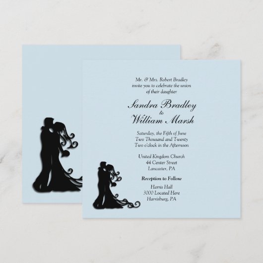 Bride en Groom Blue Wedding Invitation Kaart