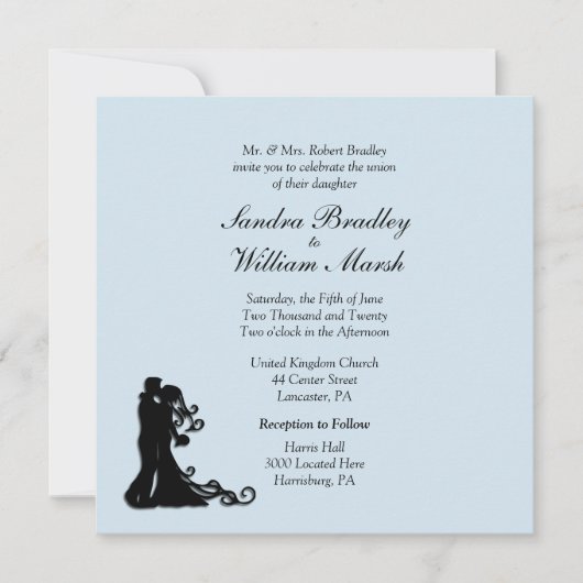 Bride en Groom Blue Wedding Invitation Kaart (Voorkant)